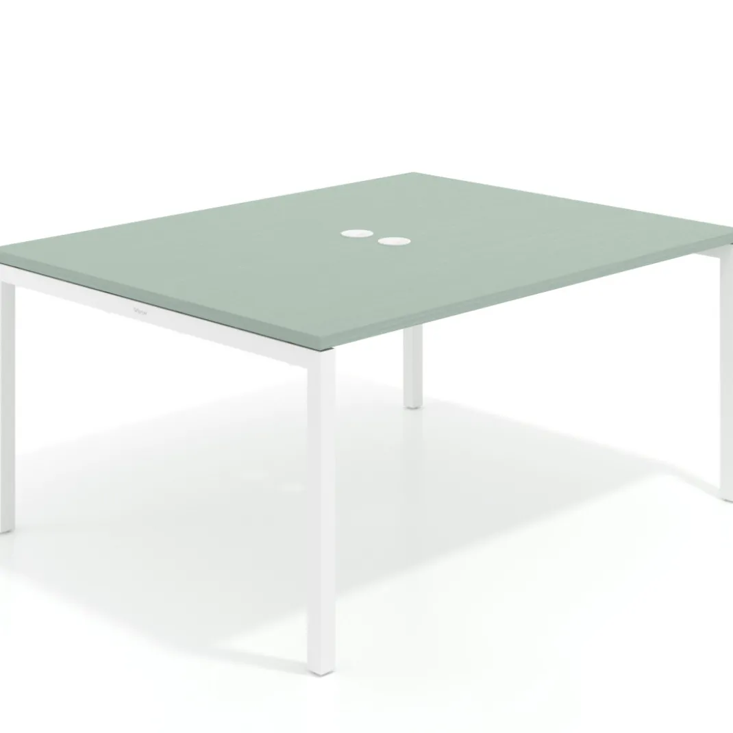 Mesa para coworking encimera continua fondo 126 cm estructura blanca