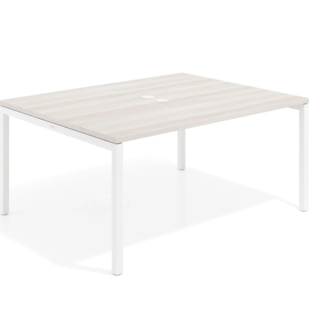 Mesa para coworking encimera continua fondo 126 cm estructura blanca