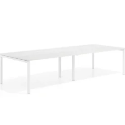 Mesa para coworking encimera continua doble Kube, fondo 126 cm, estructura blanca
