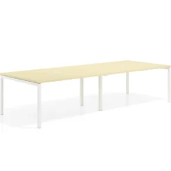 Mesa para coworking encimera continua doble Kube, fondo 126 cm, estructura blanca