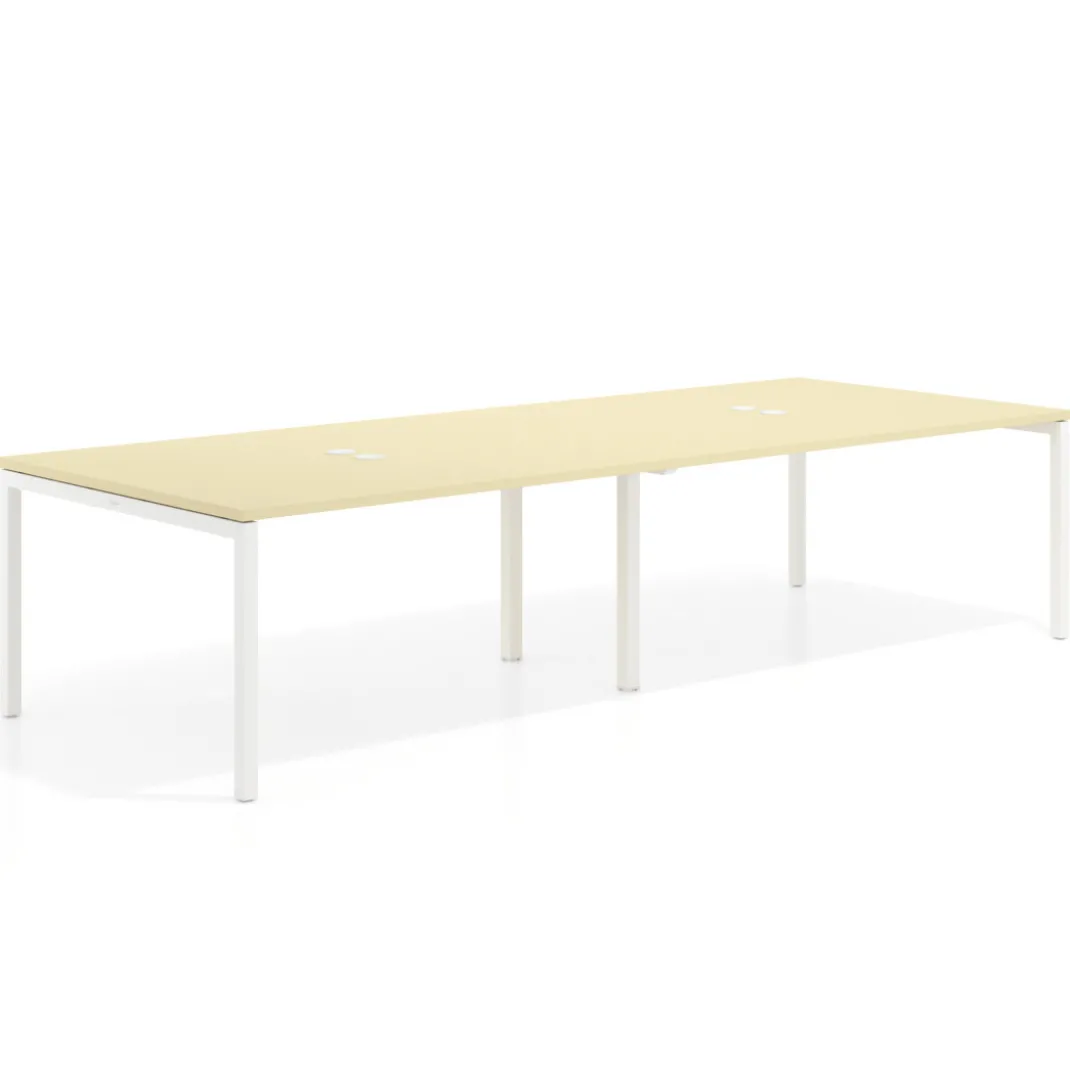 Mesa para coworking encimera continua doble Kube, fondo 126 cm, estructura blanca