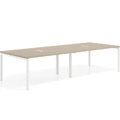 Mesa para coworking encimera continua doble Kube, fondo 126 cm, estructura blanca