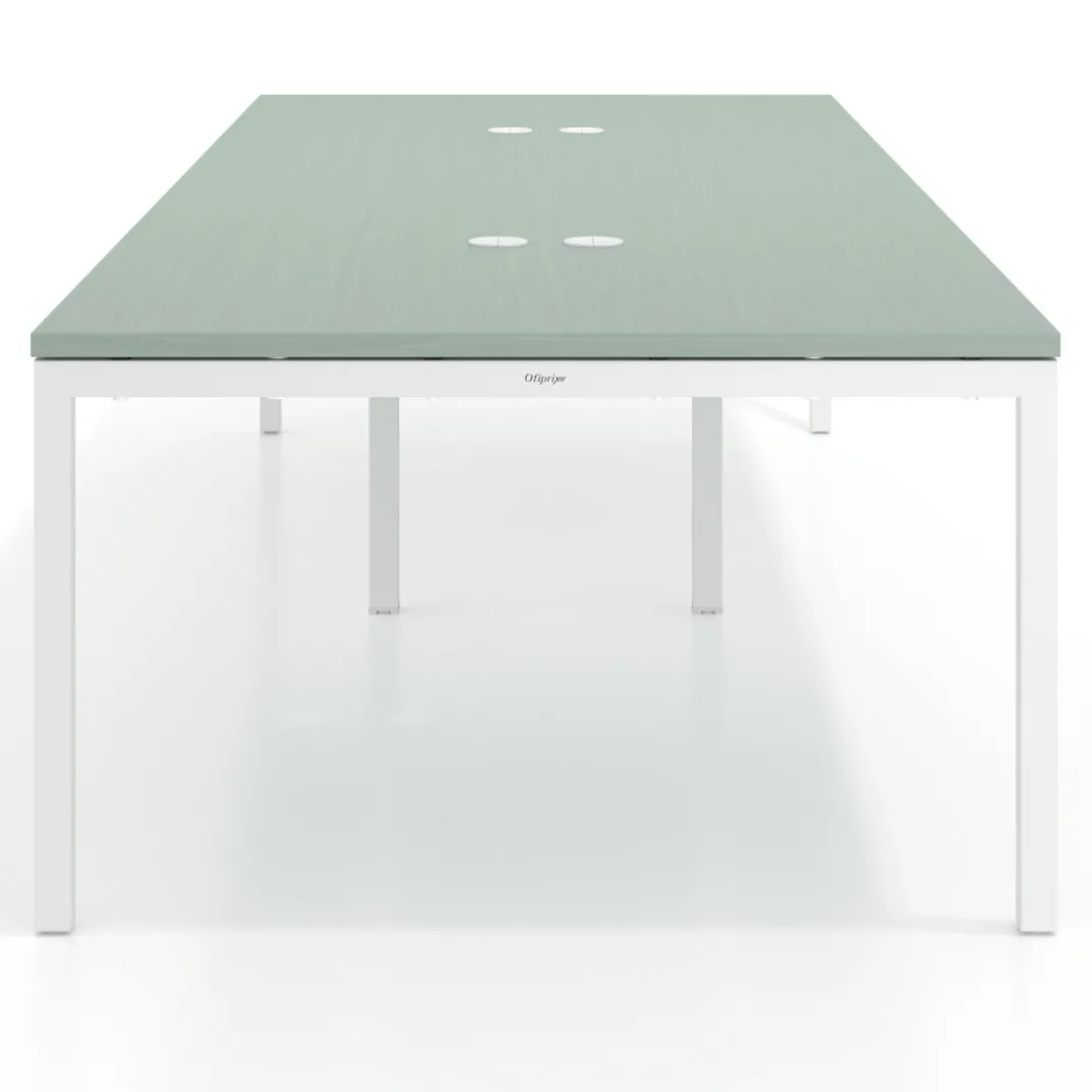Mesa para coworking encimera continua doble Kube, fondo 126 cm, estructura blanca