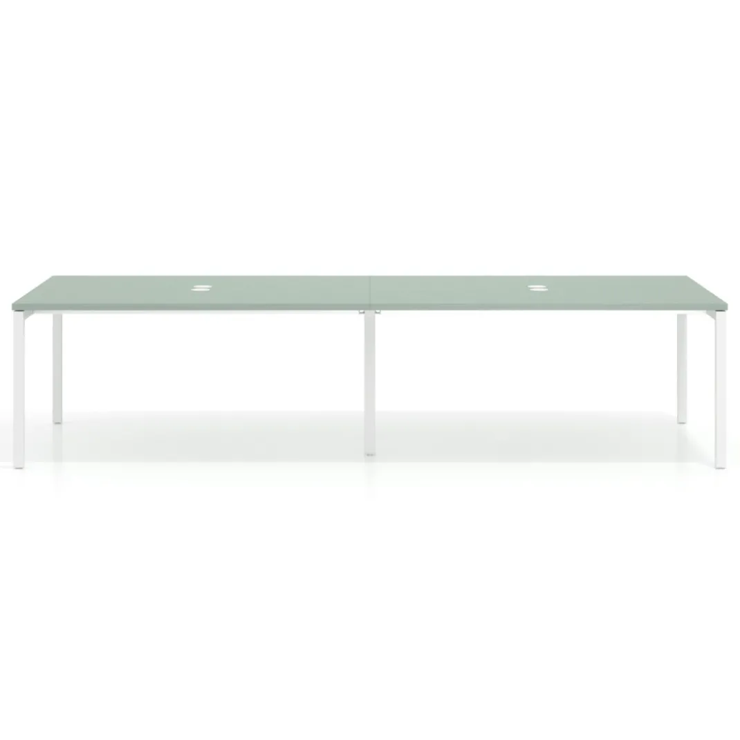 Mesa para coworking encimera continua doble Kube, fondo 126 cm, estructura blanca