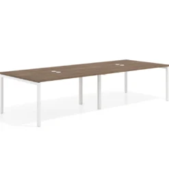 Mesa para coworking encimera continua doble Kube, fondo 126 cm, estructura blanca