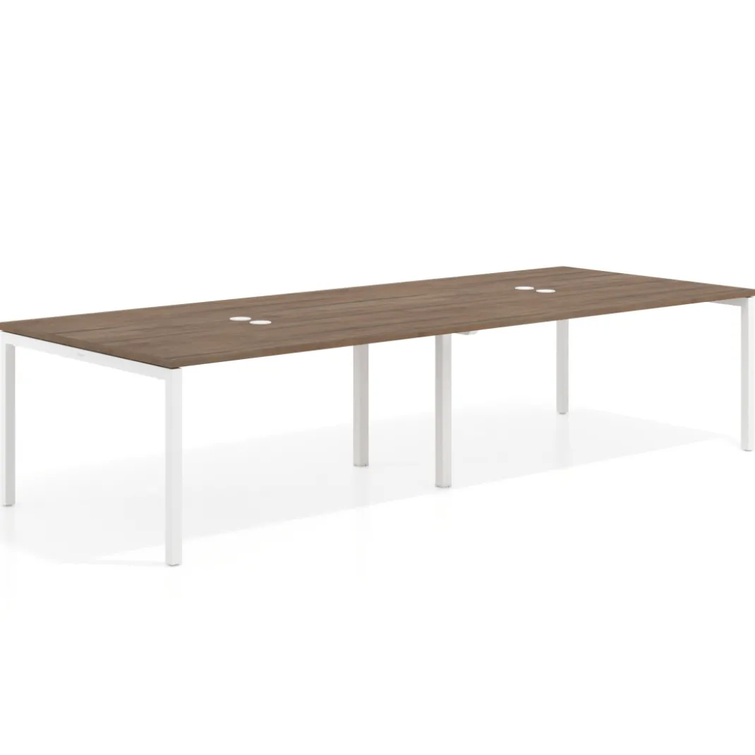 Mesa para coworking encimera continua doble Kube, fondo 126 cm, estructura blanca