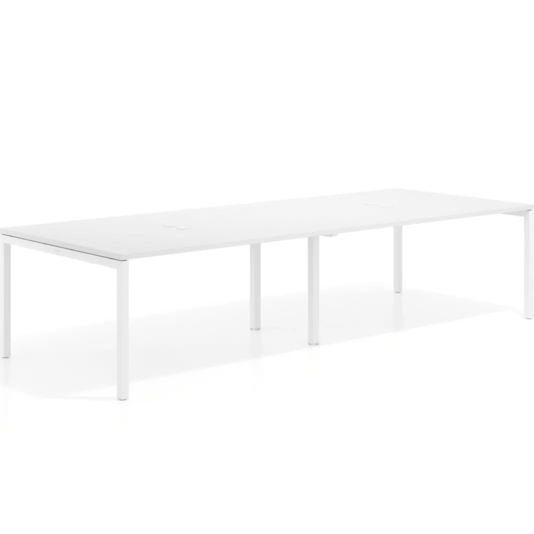 Mesa para coworking encimera continua doble Kube, fondo 126 cm, estructura blanca