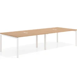Mesa para coworking encimera continua doble Kube, fondo 126 cm, estructura blanca