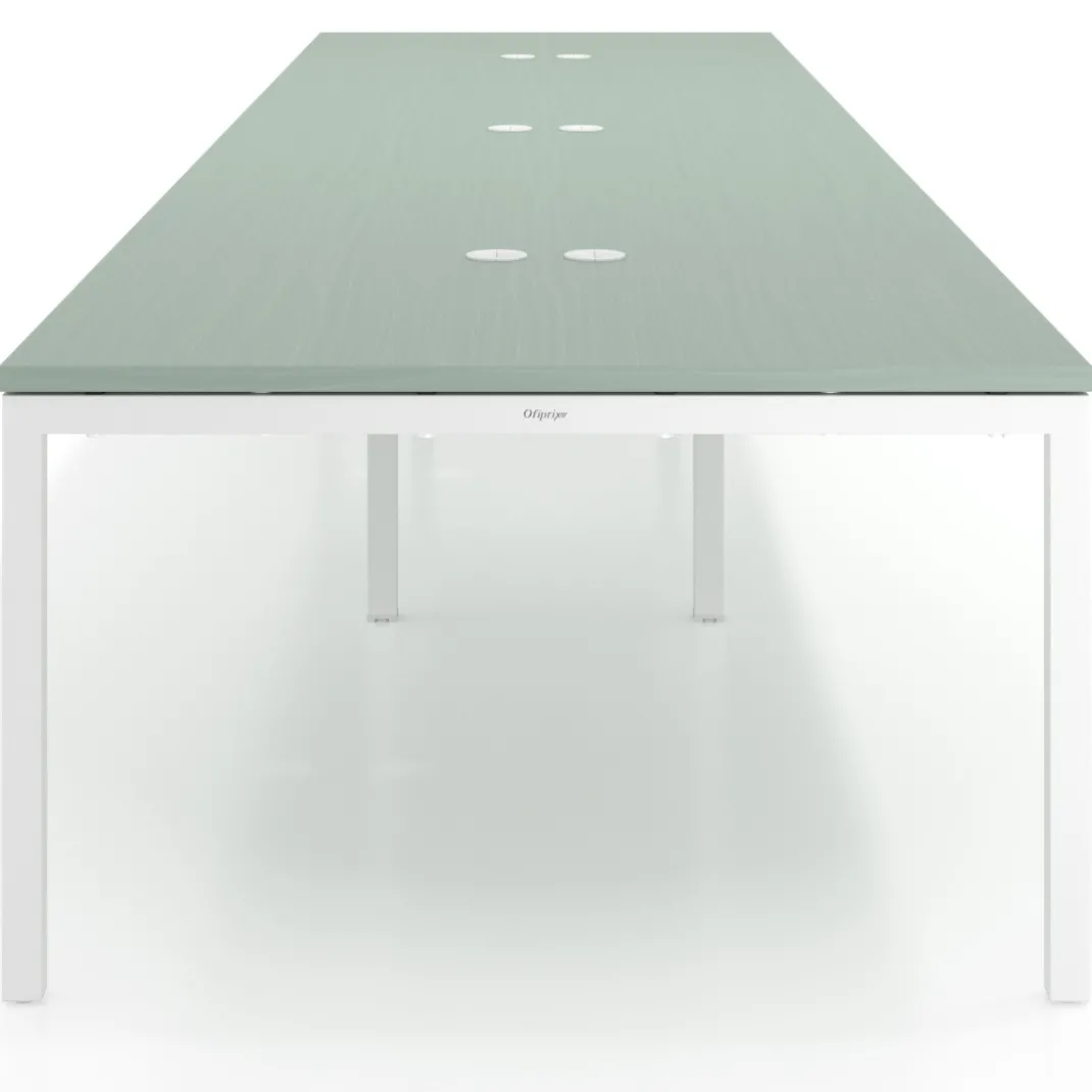 Mesa para coworking encimera continua triple Kube, fondo 126 cm, estructura blanca