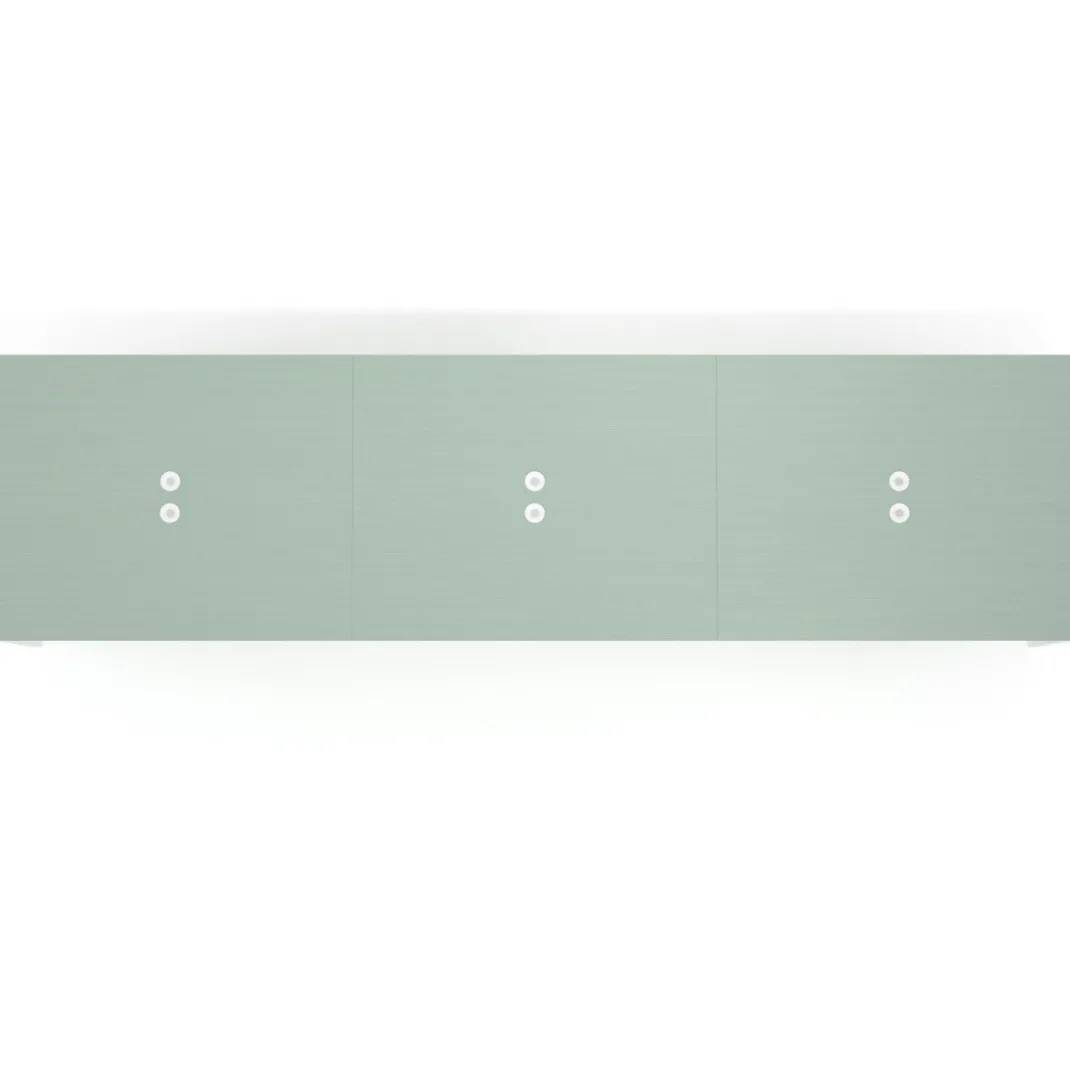 Mesa para coworking encimera continua triple Kube, fondo 126 cm, estructura blanca