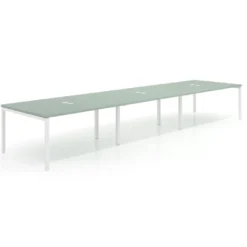 Mesa para coworking encimera continua triple Kube, fondo 126 cm, estructura blanca