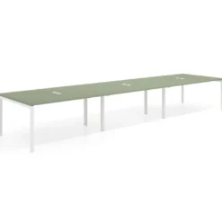 Mesa para coworking encimera continua triple Kube, fondo 126 cm, estructura blanca