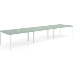 Mesa para coworking encimera continua triple Kube, fondo 126 cm, estructura blanca