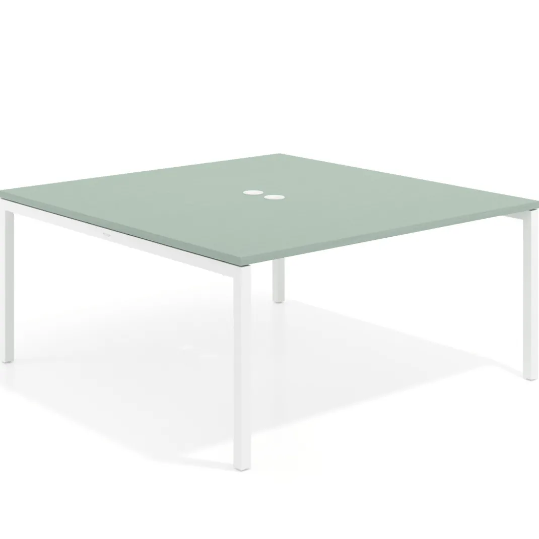 Mesa para coworking encimera continua fondo 166 cm estructura blanco
