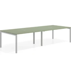 Mesa para coworking encimera continua doble Kube, fondo 126 cm, estructura aluminio
