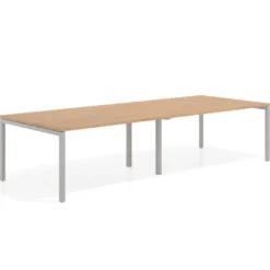 Mesa para coworking encimera continua doble Kube, fondo 126 cm, estructura aluminio