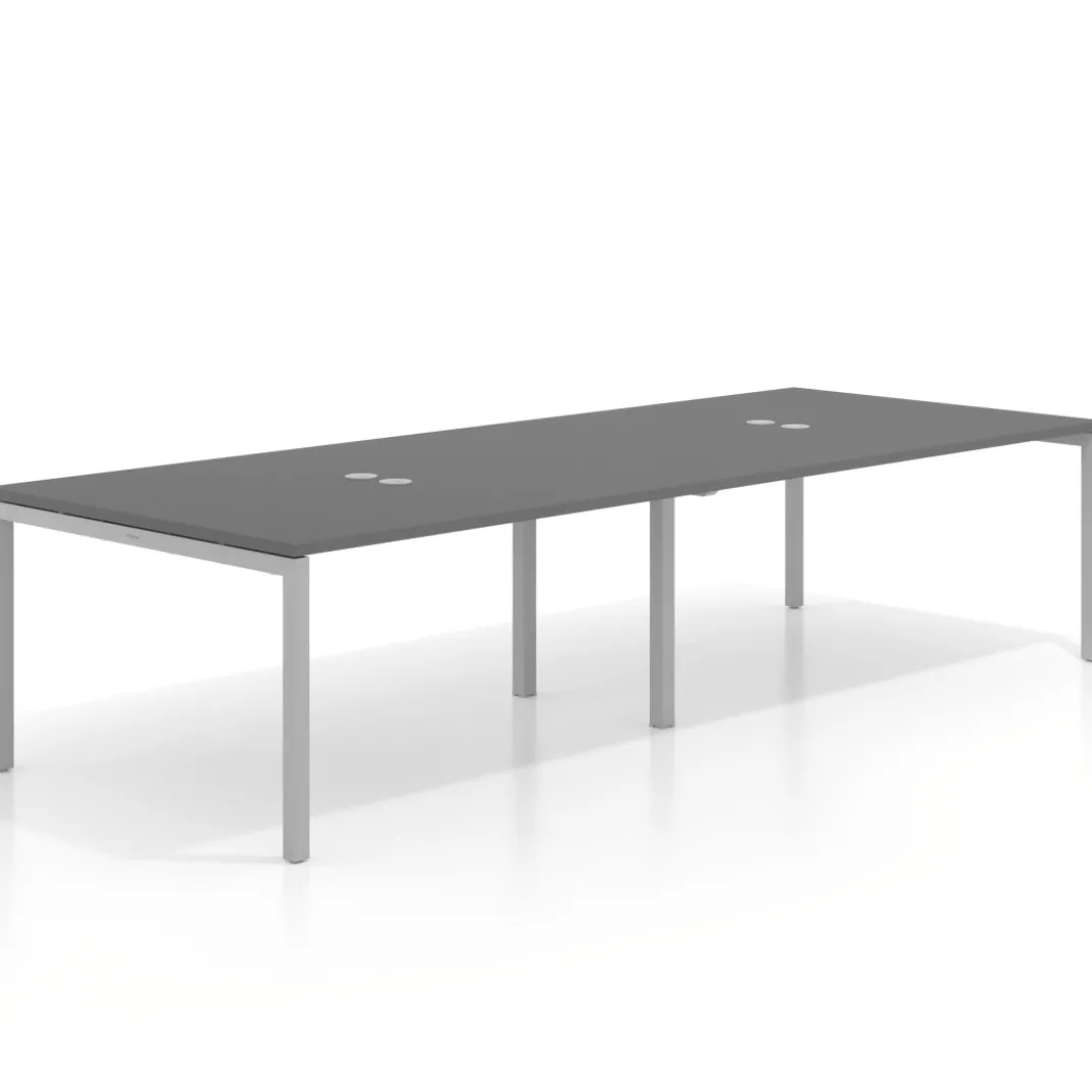 Mesa para coworking encimera continua doble Kube, fondo 126 cm, estructura aluminio