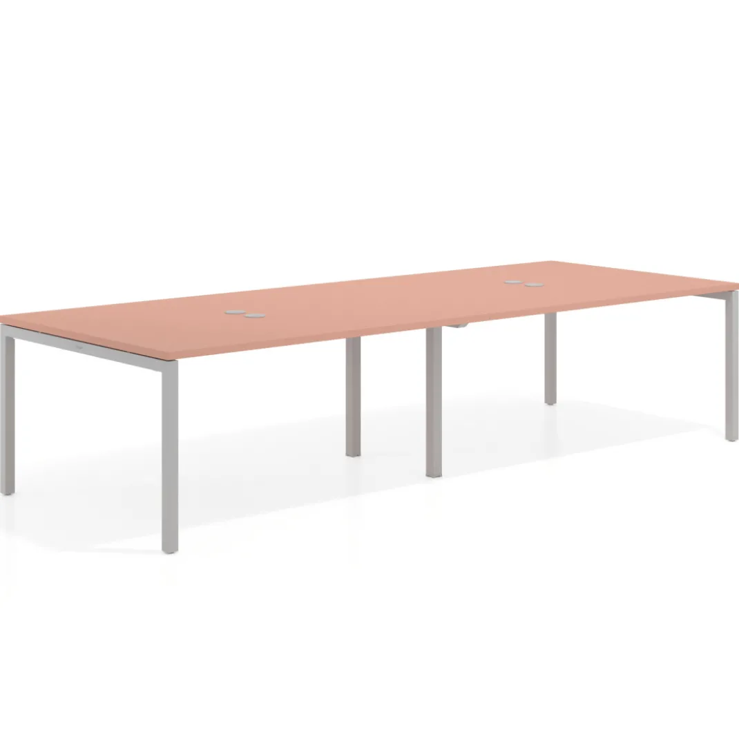 Mesa para coworking encimera continua doble Kube, fondo 126 cm, estructura aluminio