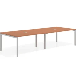 Mesa para coworking encimera continua doble Kube, fondo 126 cm, estructura aluminio