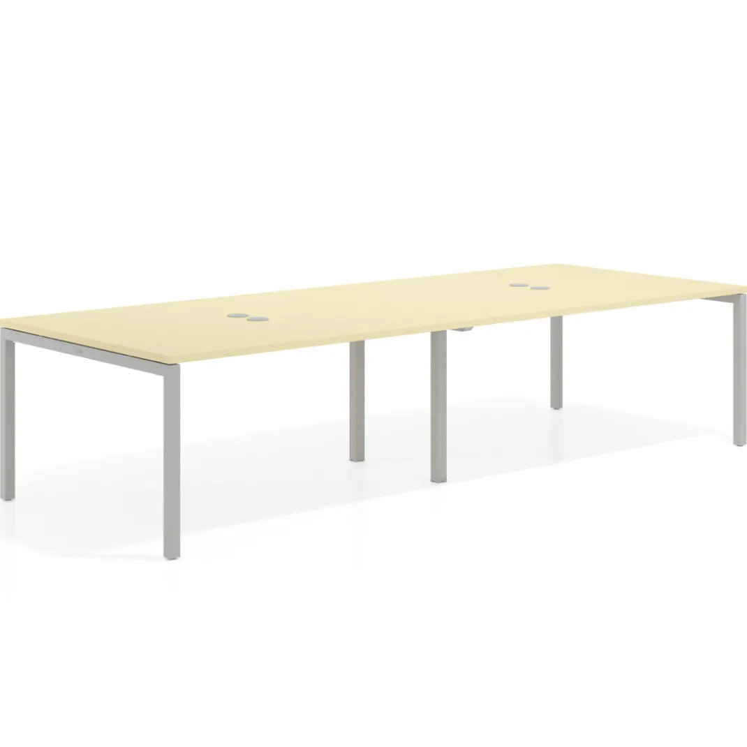 Mesa para coworking encimera continua doble Kube, fondo 126 cm, estructura aluminio