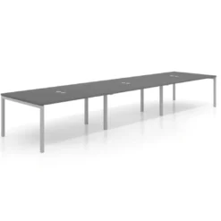 Mesa para coworking encimera continua triple Kube, fondo 126 cm, estructura aluminio