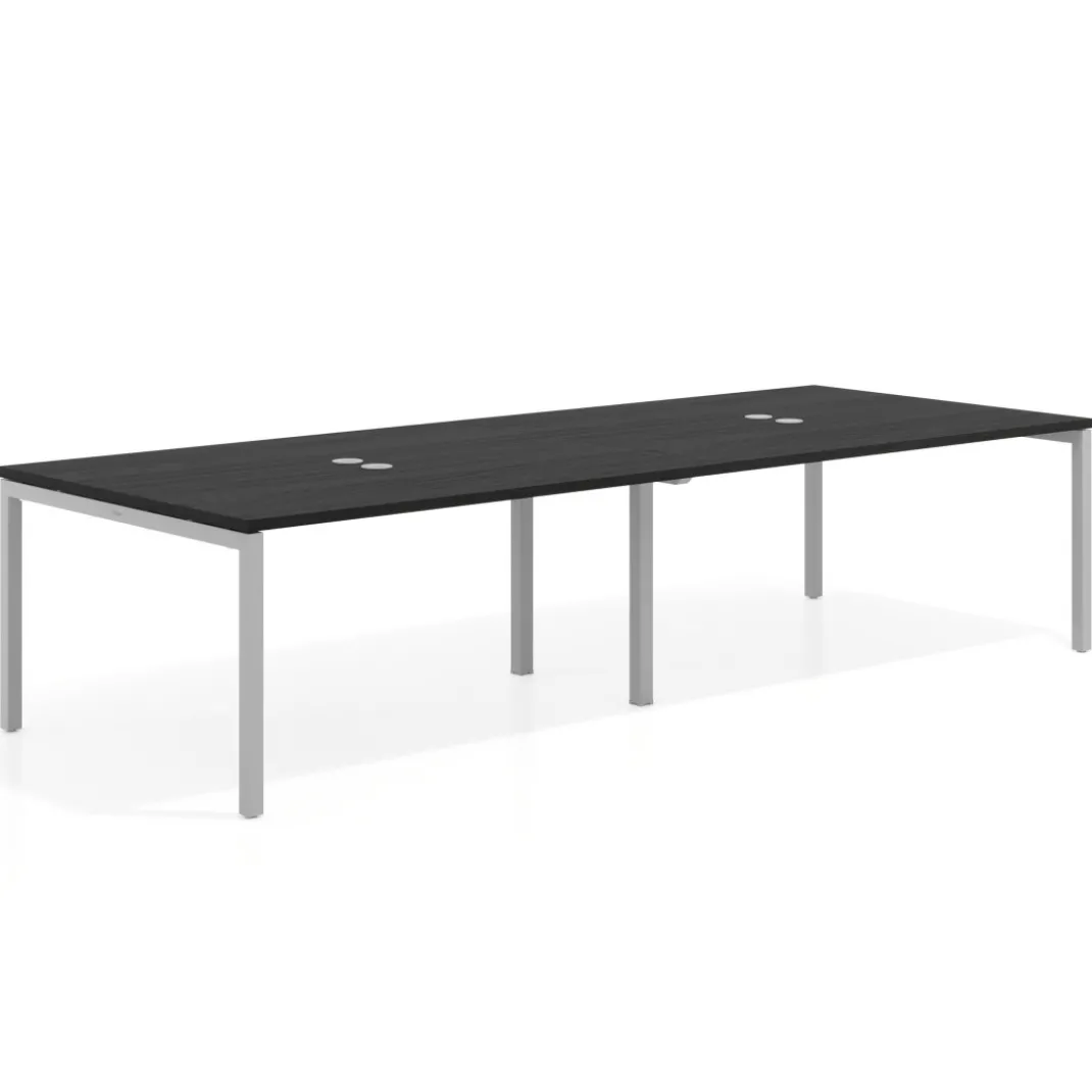 Mesa para coworking encimera continua doble Kube, fondo 126 cm, estructura aluminio
