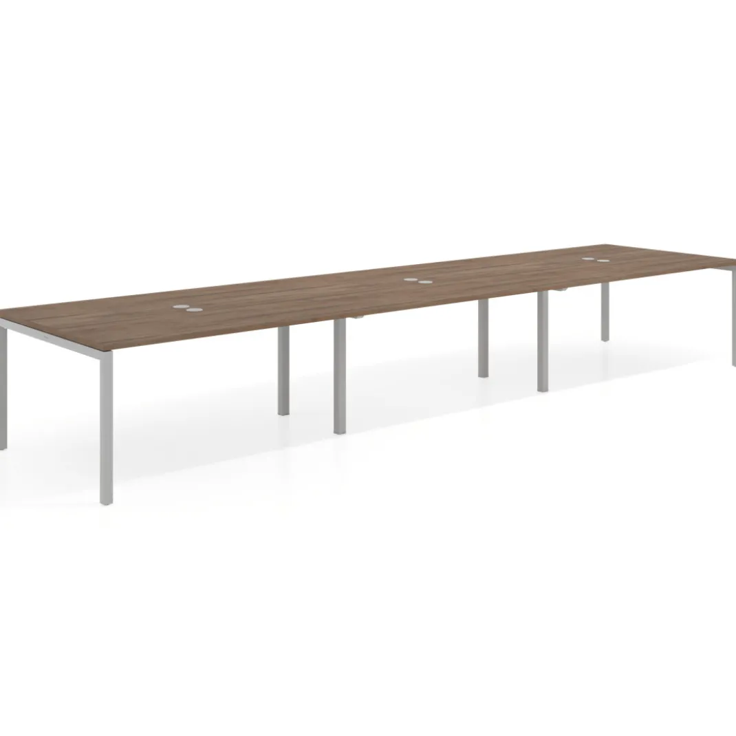 Mesa para coworking encimera continua triple Kube, fondo 126 cm, estructura aluminio