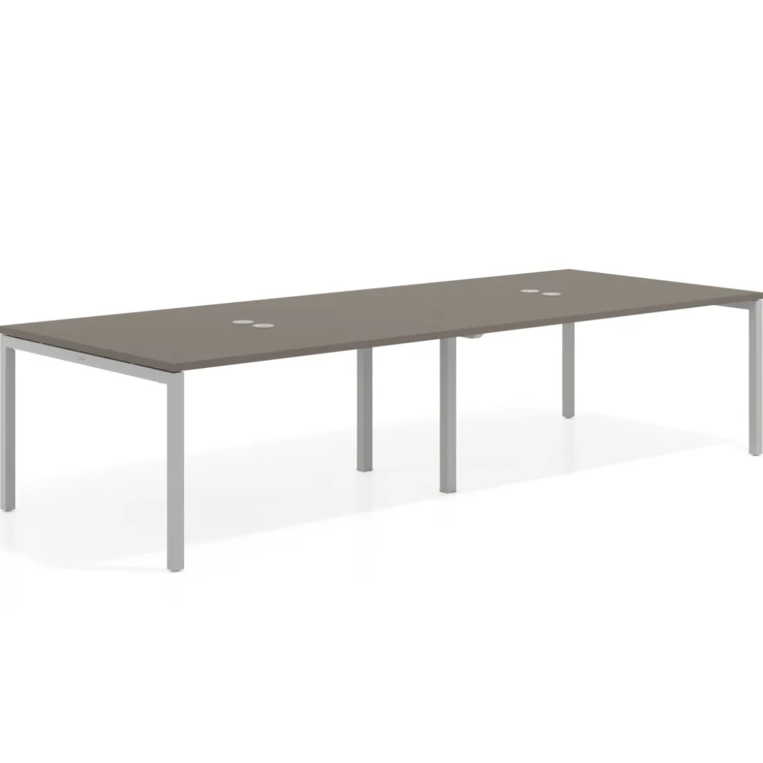 Mesa para coworking encimera continua doble Kube, fondo 126 cm, estructura aluminio