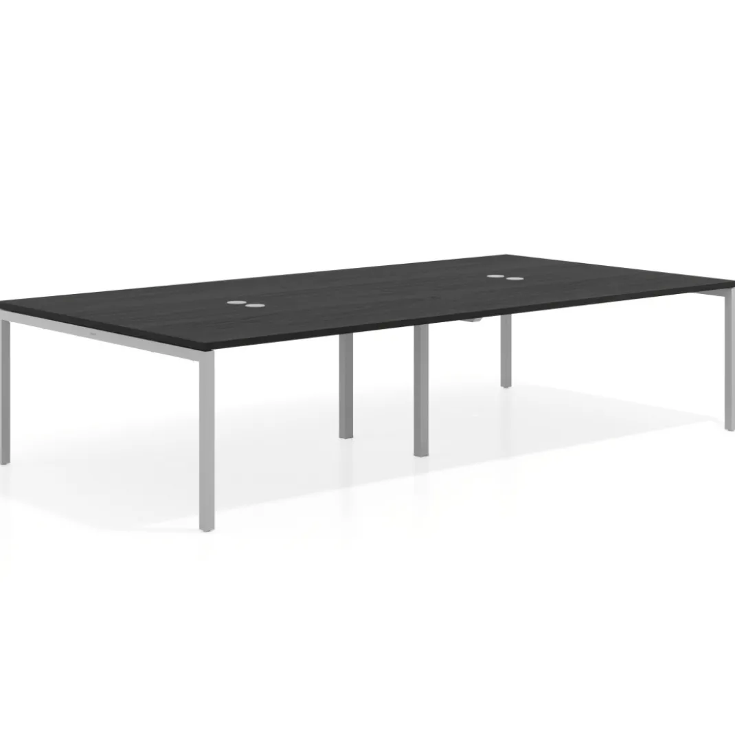 Mesa para coworking Kube doble, encimera continua fondo 166 cm, estructura aluminio