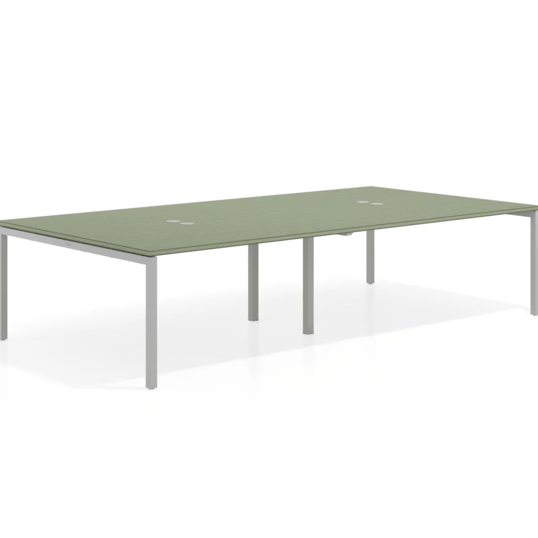 Mesa para coworking Kube doble, encimera continua fondo 166 cm, estructura aluminio