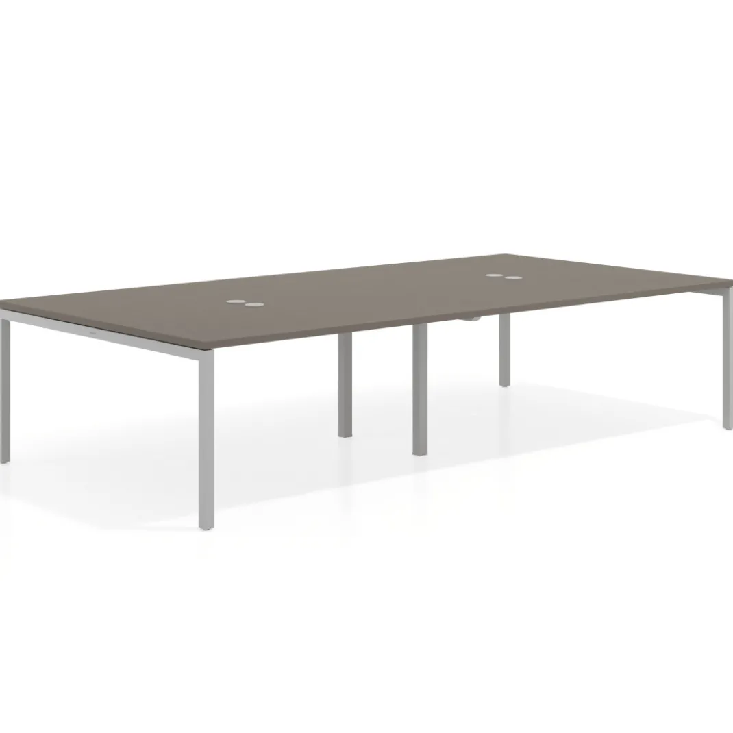 Mesa para coworking Kube doble, encimera continua fondo 166 cm, estructura aluminio