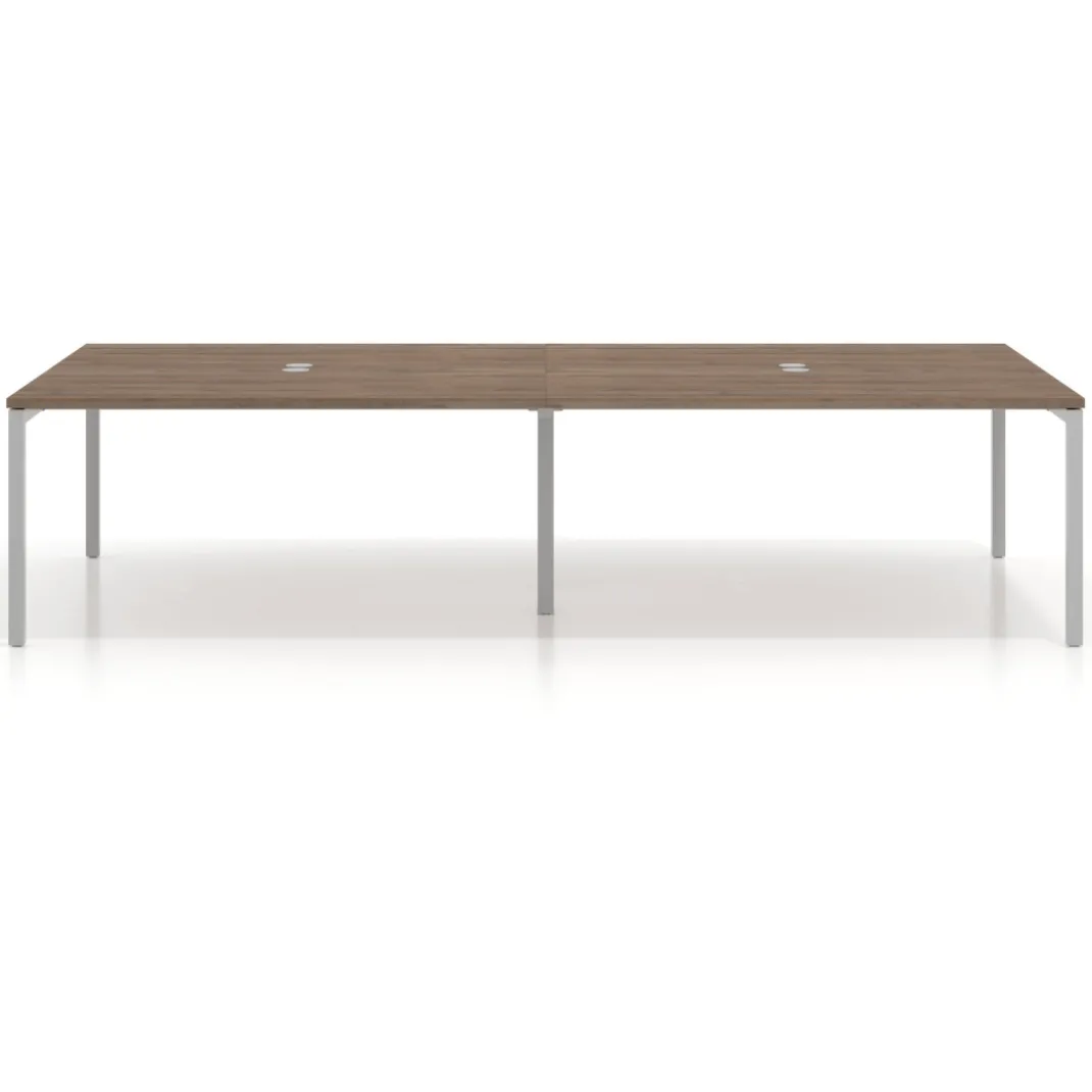 Mesa para coworking Kube doble, encimera continua fondo 166 cm, estructura aluminio