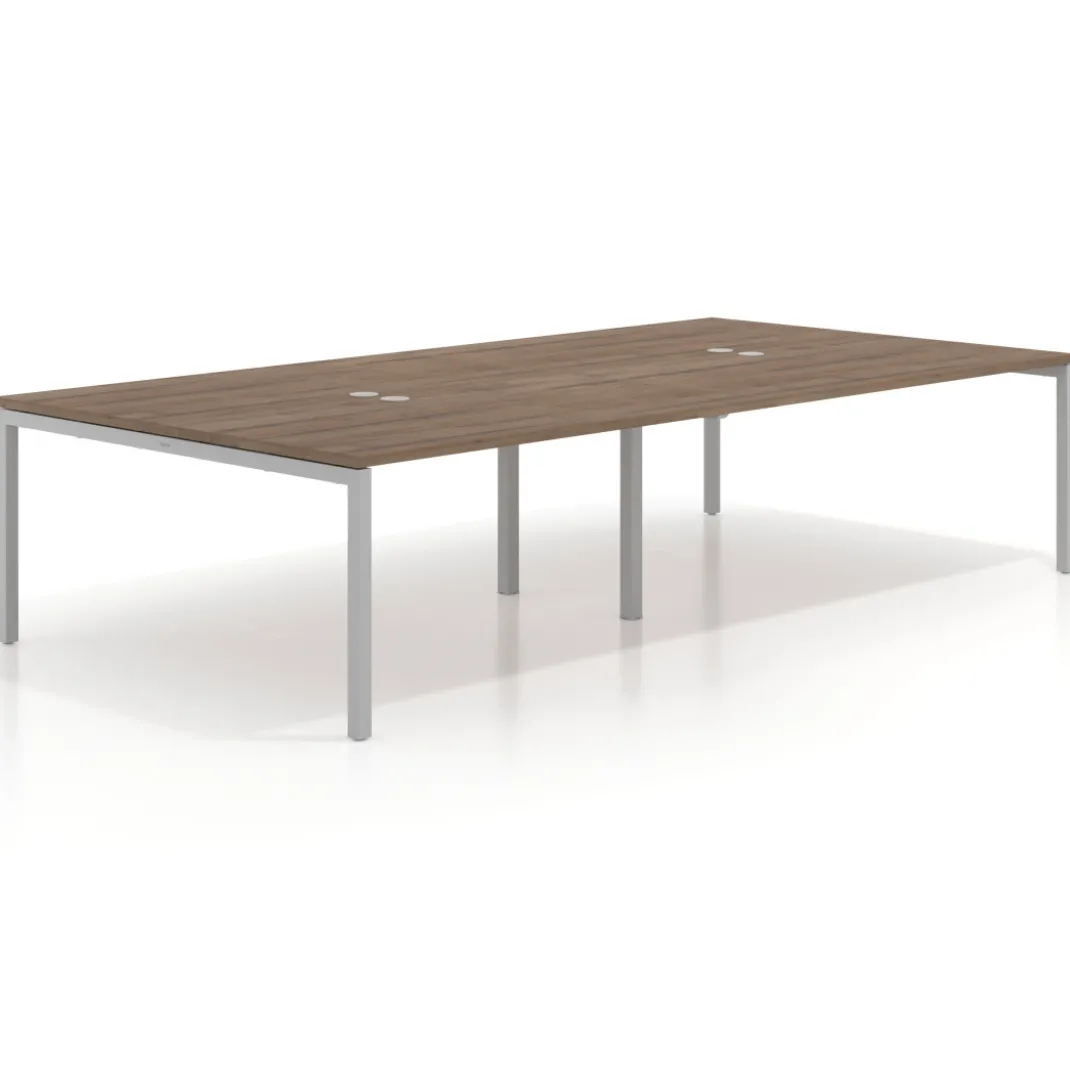 Mesa para coworking Kube doble, encimera continua fondo 166 cm, estructura aluminio