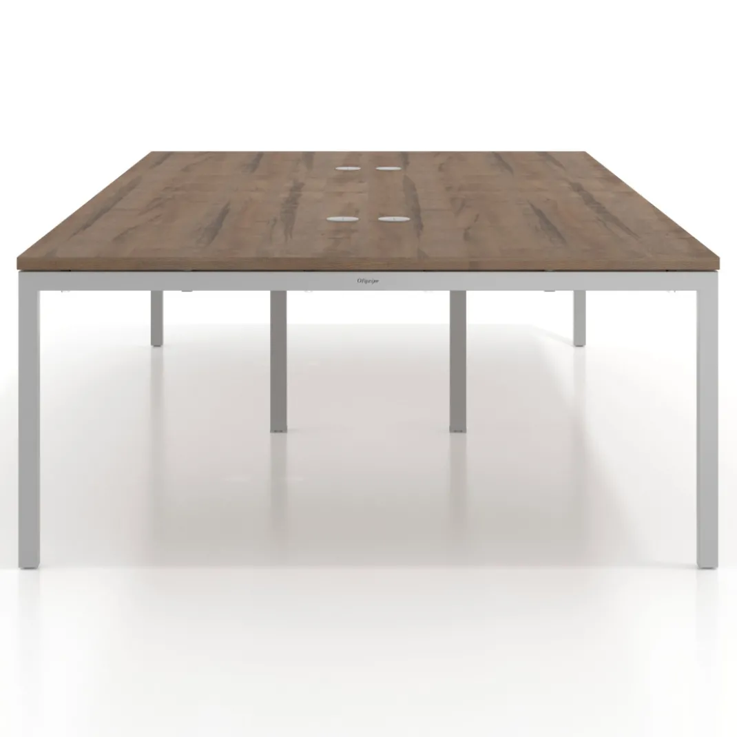 Mesa para coworking Kube doble, encimera continua fondo 166 cm, estructura aluminio