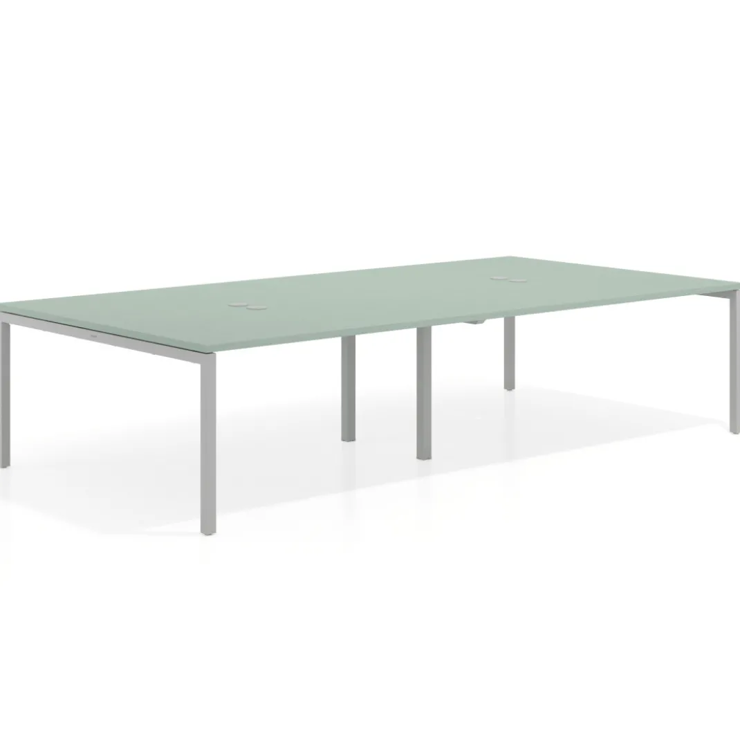 Mesa para coworking Kube doble, encimera continua fondo 166 cm, estructura aluminio