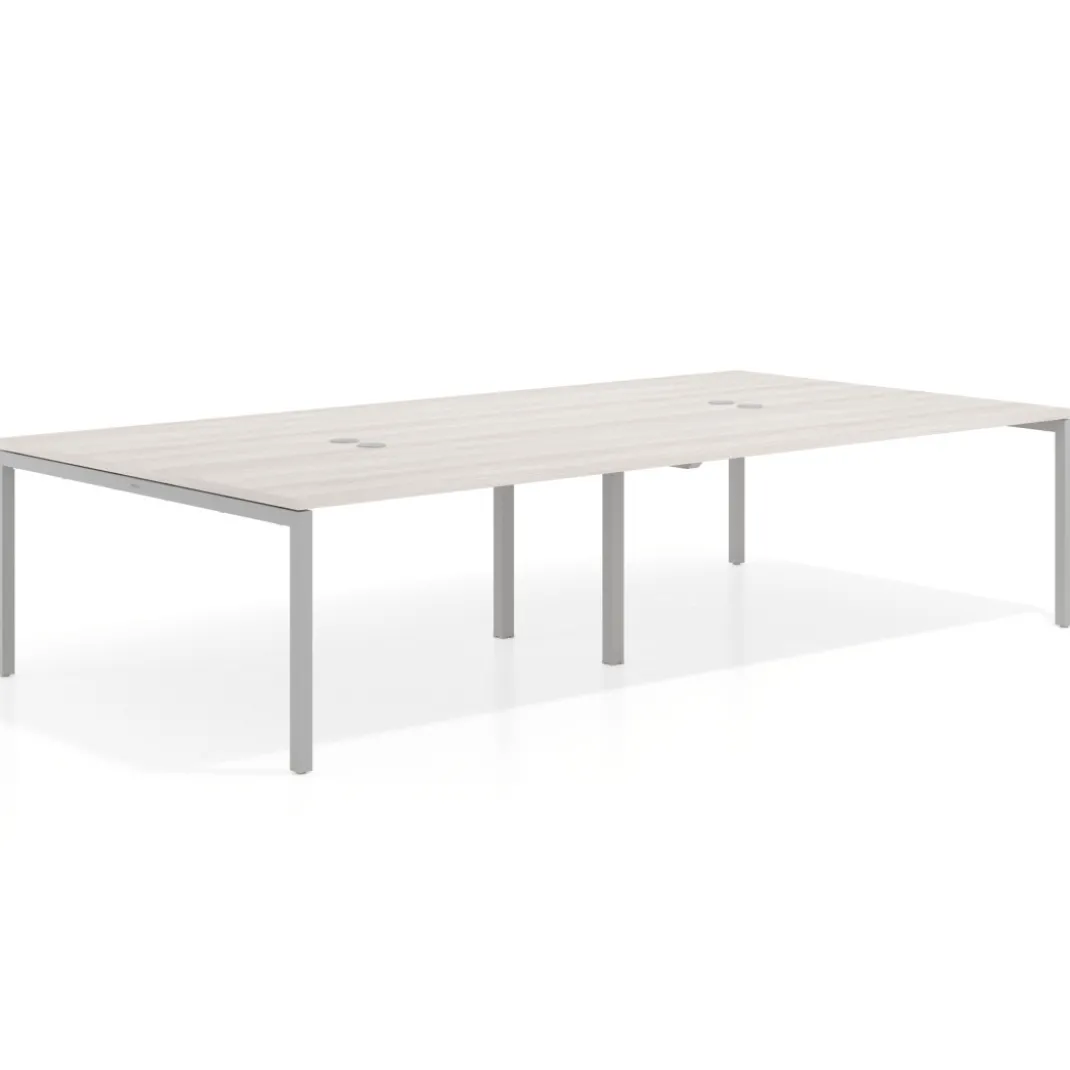 Mesa para coworking Kube doble, encimera continua fondo 166 cm, estructura aluminio