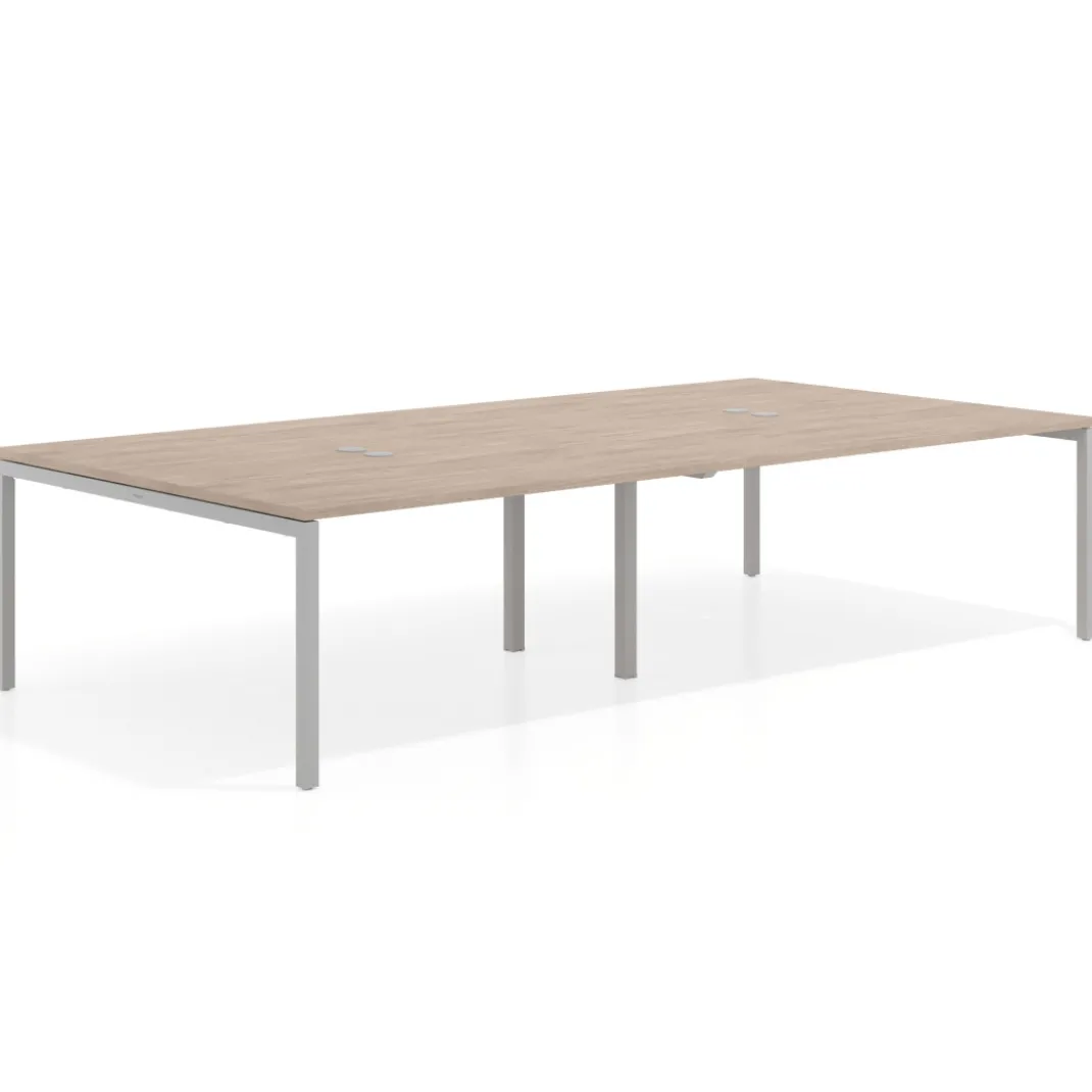 Mesa para coworking Kube doble, encimera continua fondo 166 cm, estructura aluminio