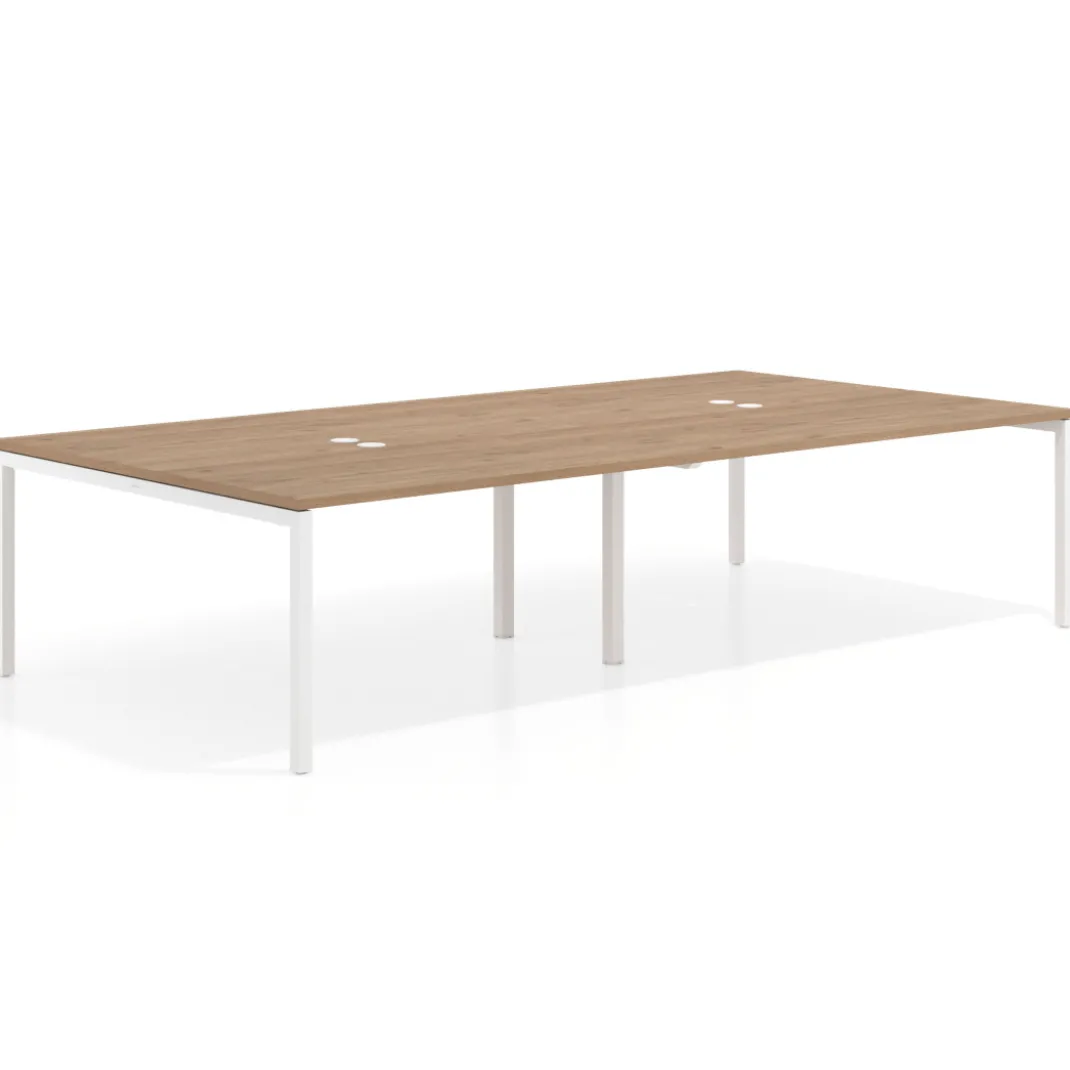 Mesa para coworking Kube doble, encimera continua fondo 166 cm, estructura blanca
