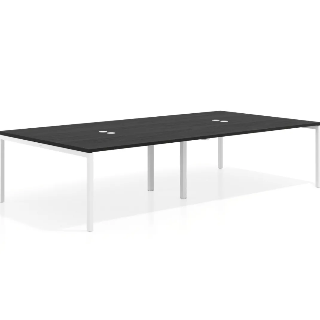 Mesa para coworking Kube doble, encimera continua fondo 166 cm, estructura blanca