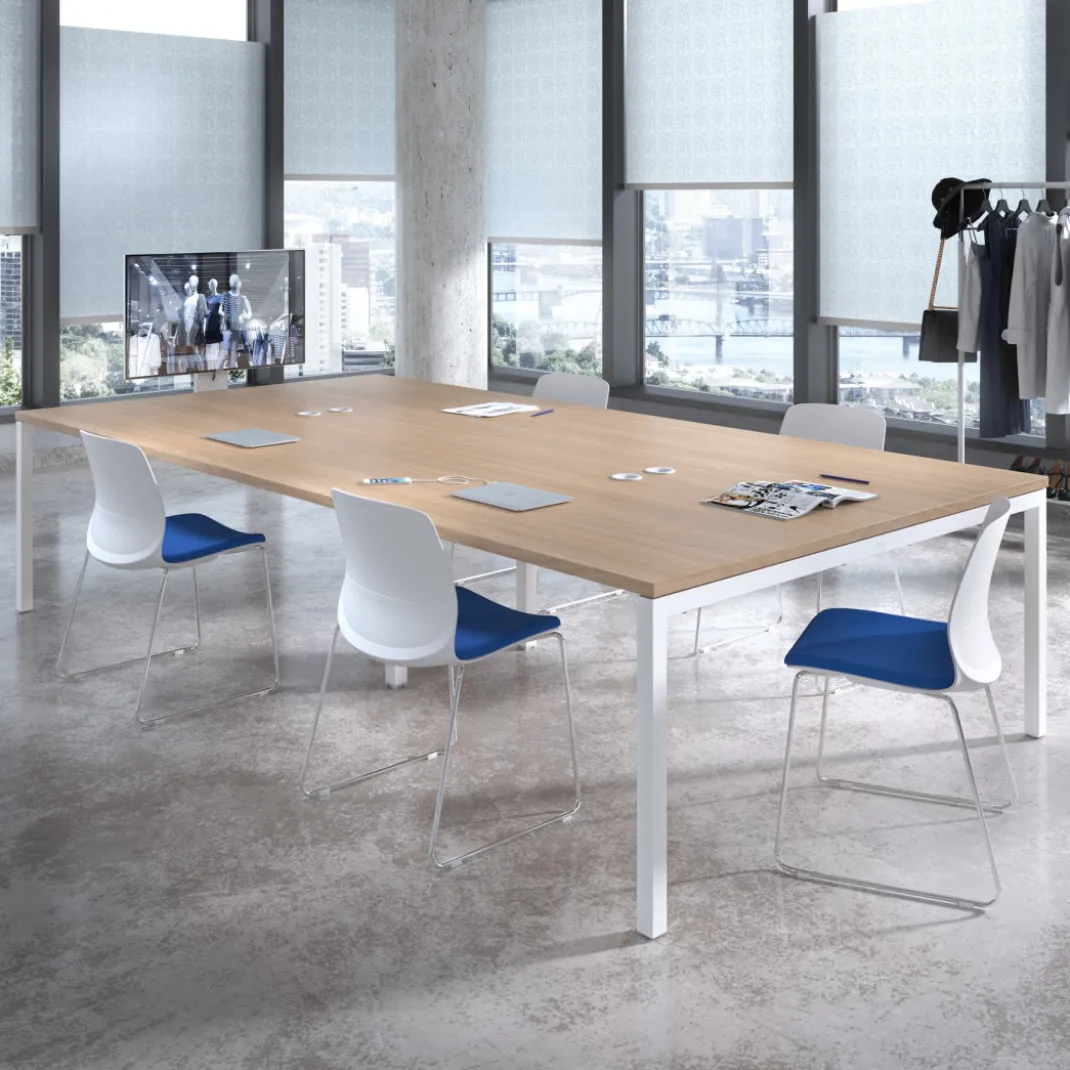 Mesa para coworking Kube doble, encimera continua fondo 166 cm, estructura blanca
