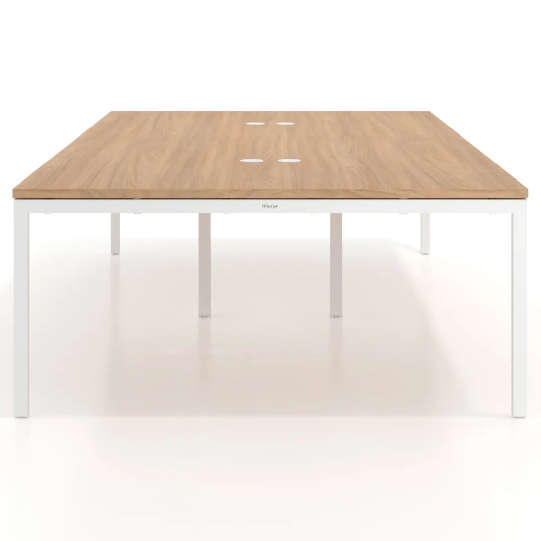 Mesa para coworking Kube doble, encimera continua fondo 166 cm, estructura blanca