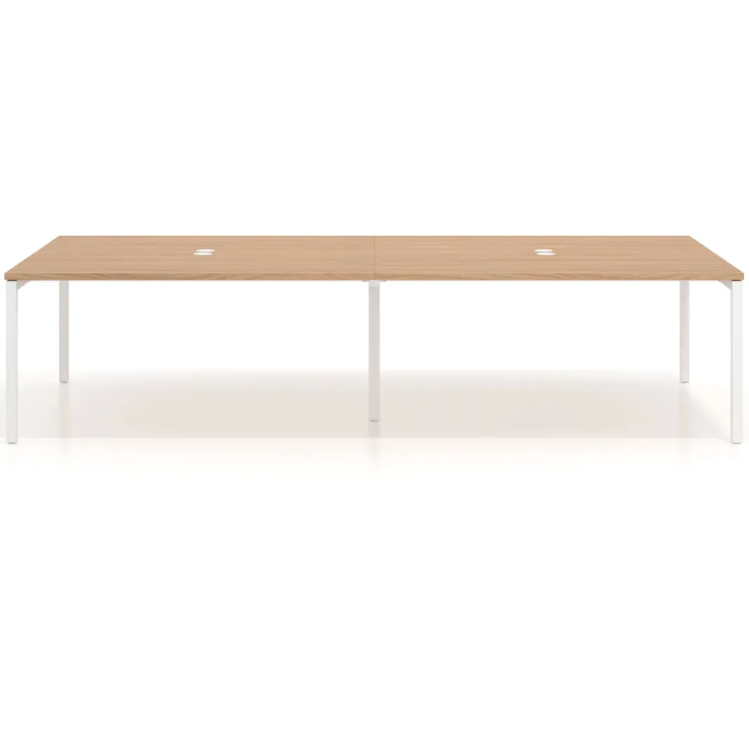 Mesa para coworking Kube doble, encimera continua fondo 166 cm, estructura blanca