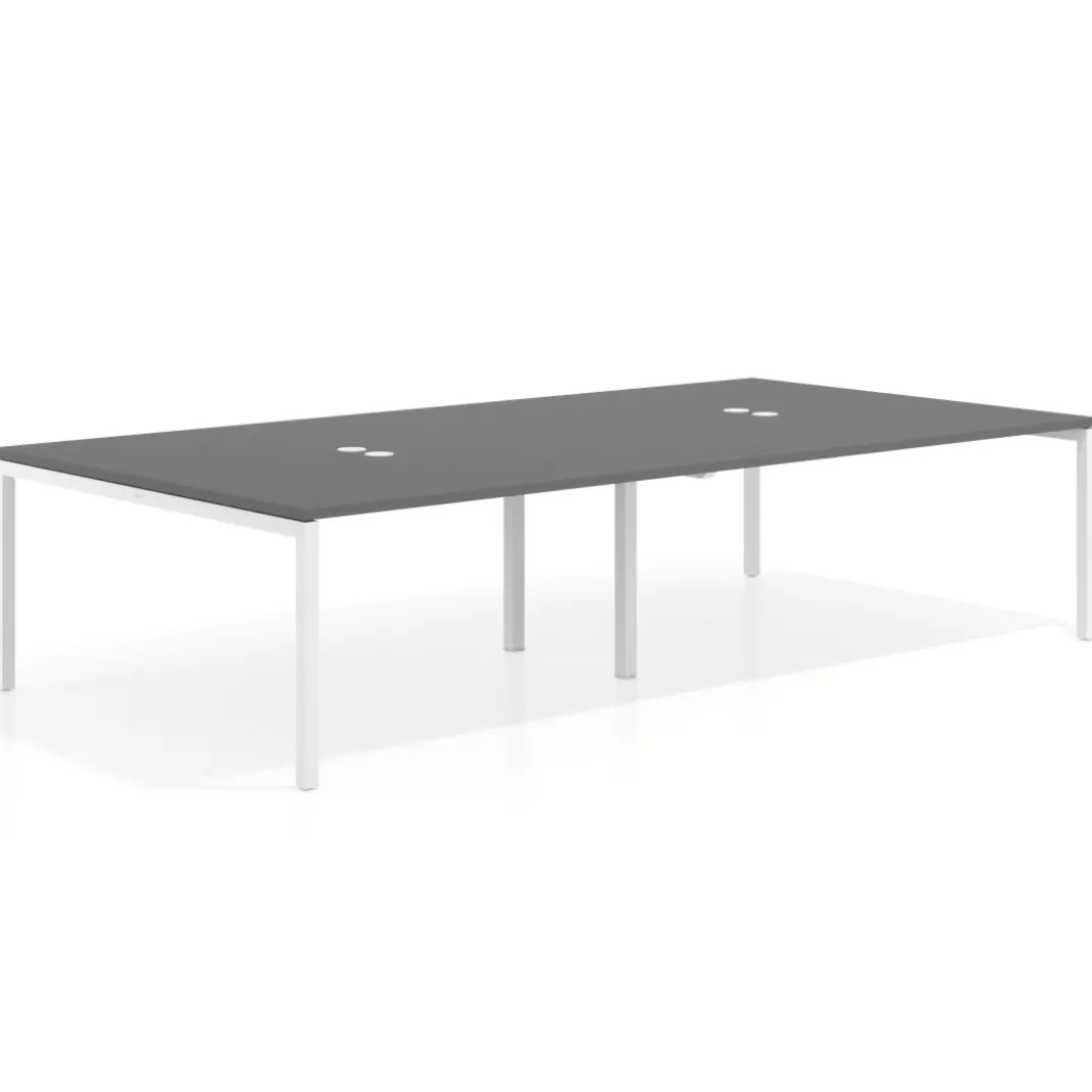 Mesa para coworking Kube doble, encimera continua fondo 166 cm, estructura blanca