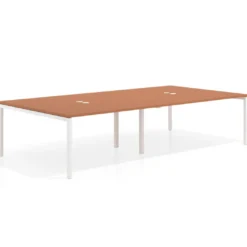 Mesa para coworking Kube doble, encimera continua fondo 166 cm, estructura blanca