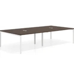 Mesa para coworking Kube doble, encimera continua fondo 166 cm, estructura blanca