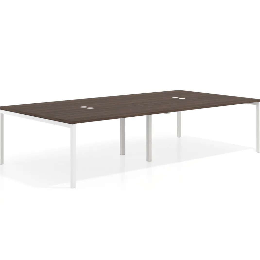 Mesa para coworking Kube doble, encimera continua fondo 166 cm, estructura blanca