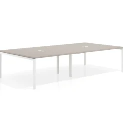 Mesa para coworking Kube doble, encimera continua fondo 166 cm, estructura blanca
