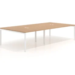 Mesa para coworking Kube doble, encimera continua fondo 166 cm, estructura blanca