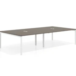 Mesa para coworking Kube doble, encimera continua fondo 166 cm, estructura blanca