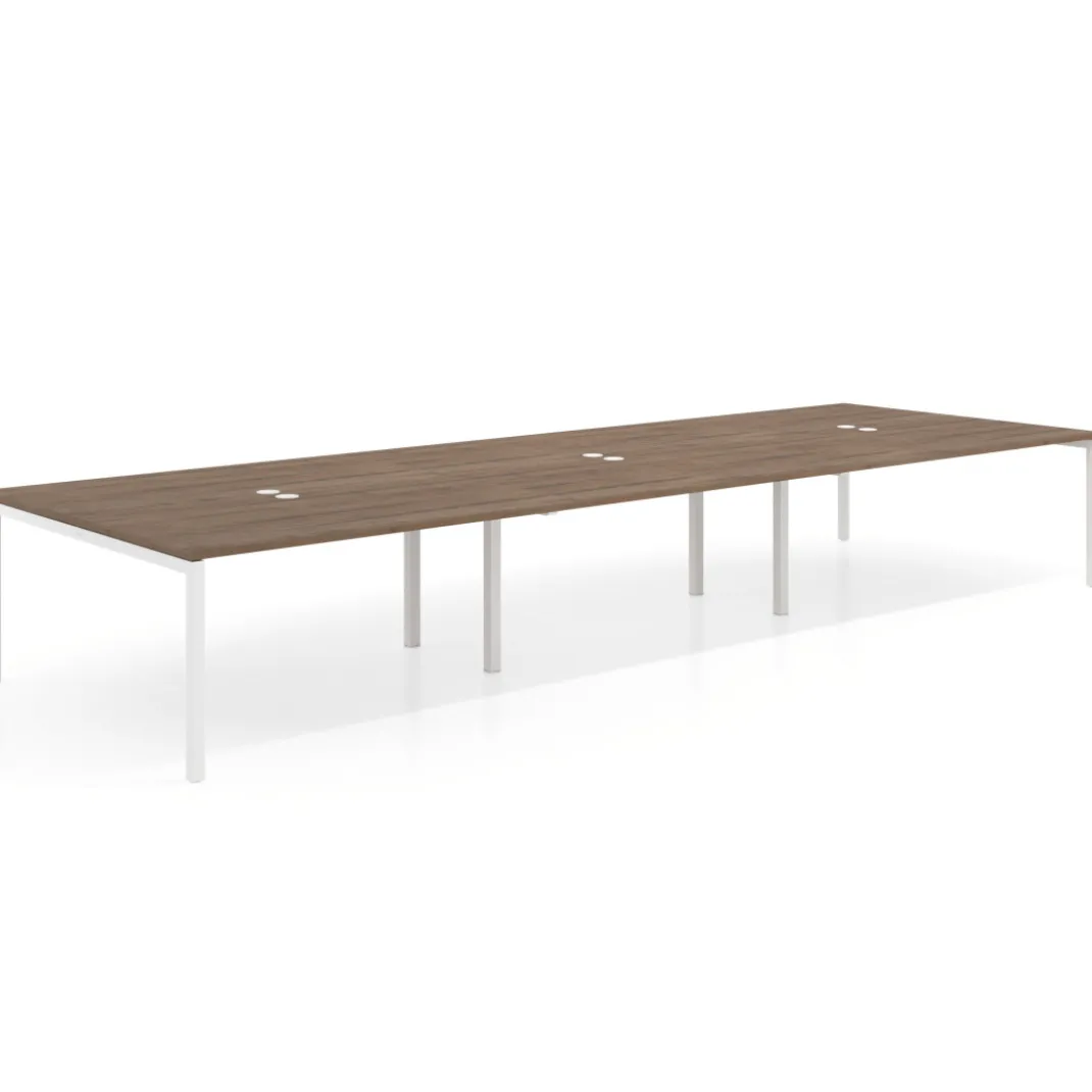 Mesa para coworking Kube triple, encimera continua fondo 166 cm, estructura blanca
